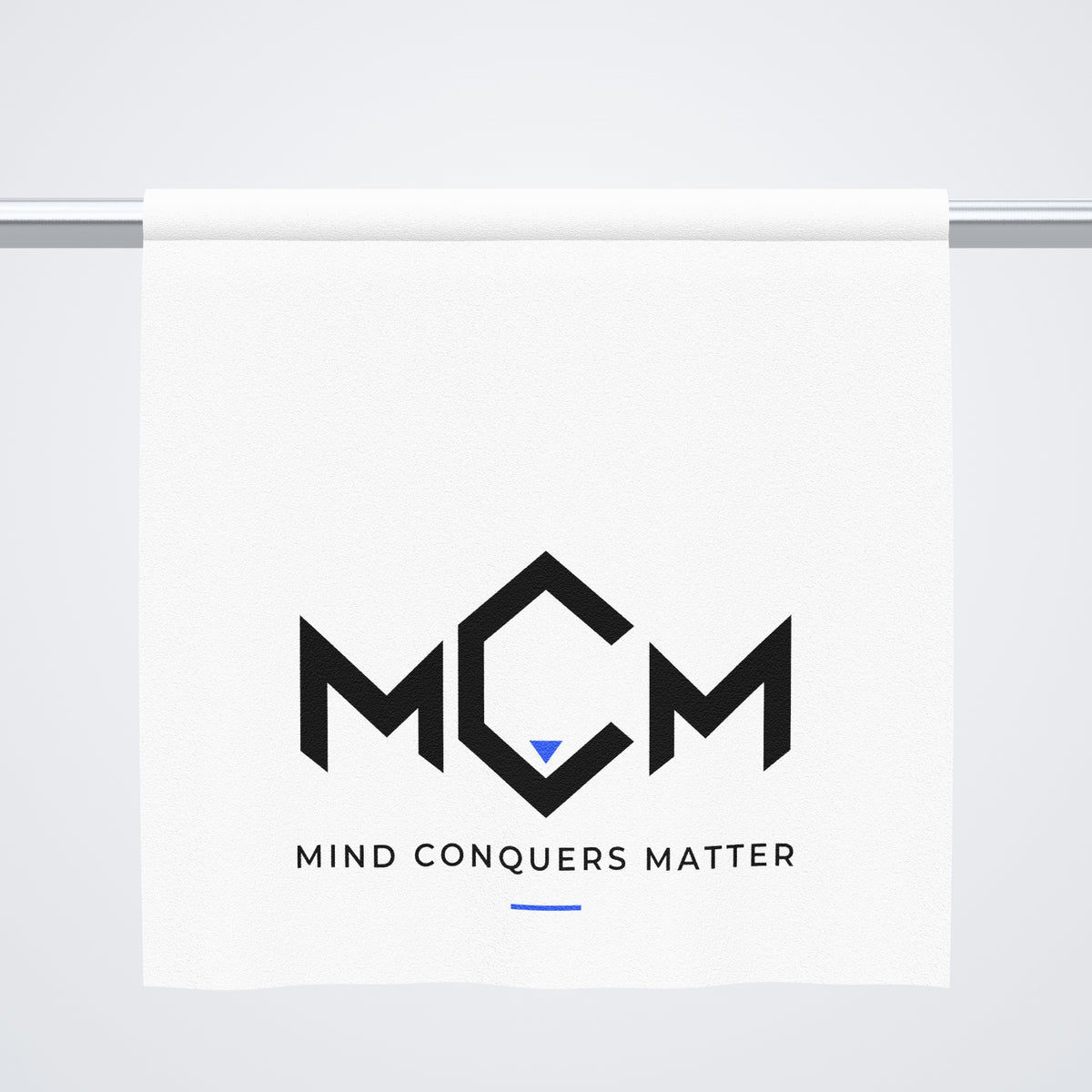 MCM Gym Towel front, MCM mark and Mind Conquers Matter wordmark