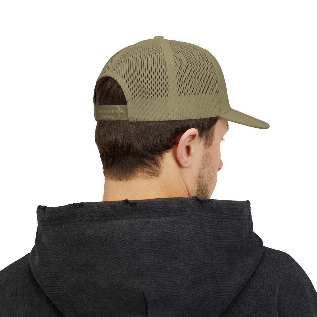 MCM Trucker Cap in loden, worn, back view