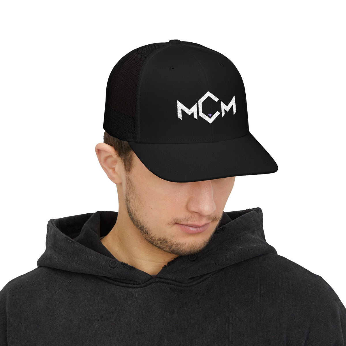 MCM Trucker Cap in black, worn, front view