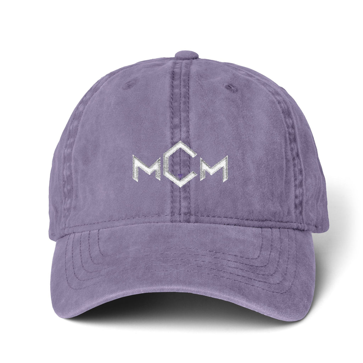 MCM Women's Washed Cap in violet / floral with the embroidered MCM mark in white with a blue accent, front