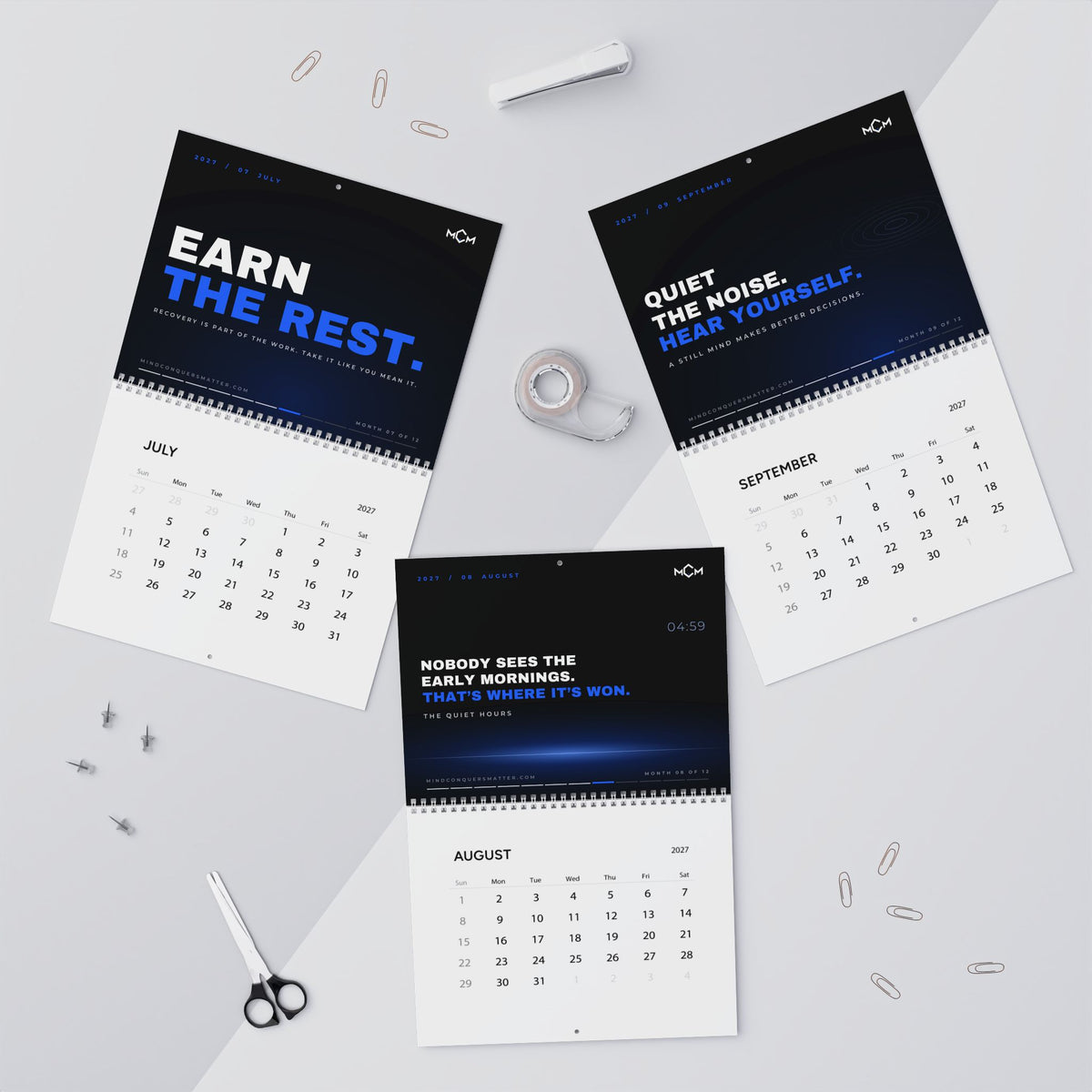 MCM 2027 Discipline Calendar pages for July, August and September