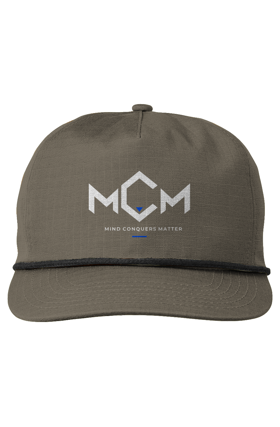 MCM Ripstop Snapback in khaki with the MCM logo in white and blue