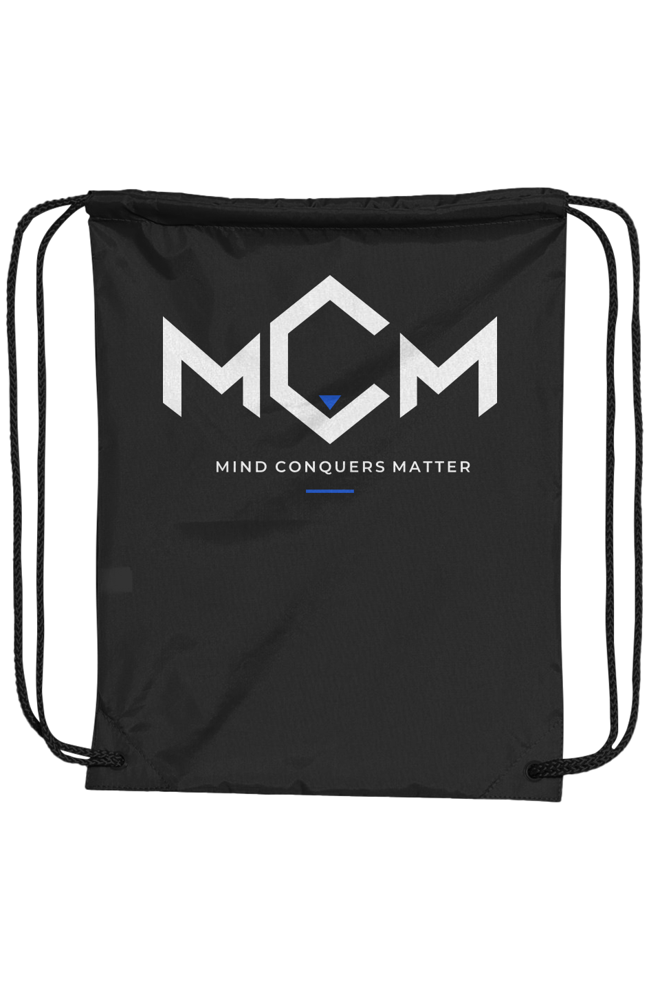 MCM Drawstring Pack in black with the MCM logo in white and blue