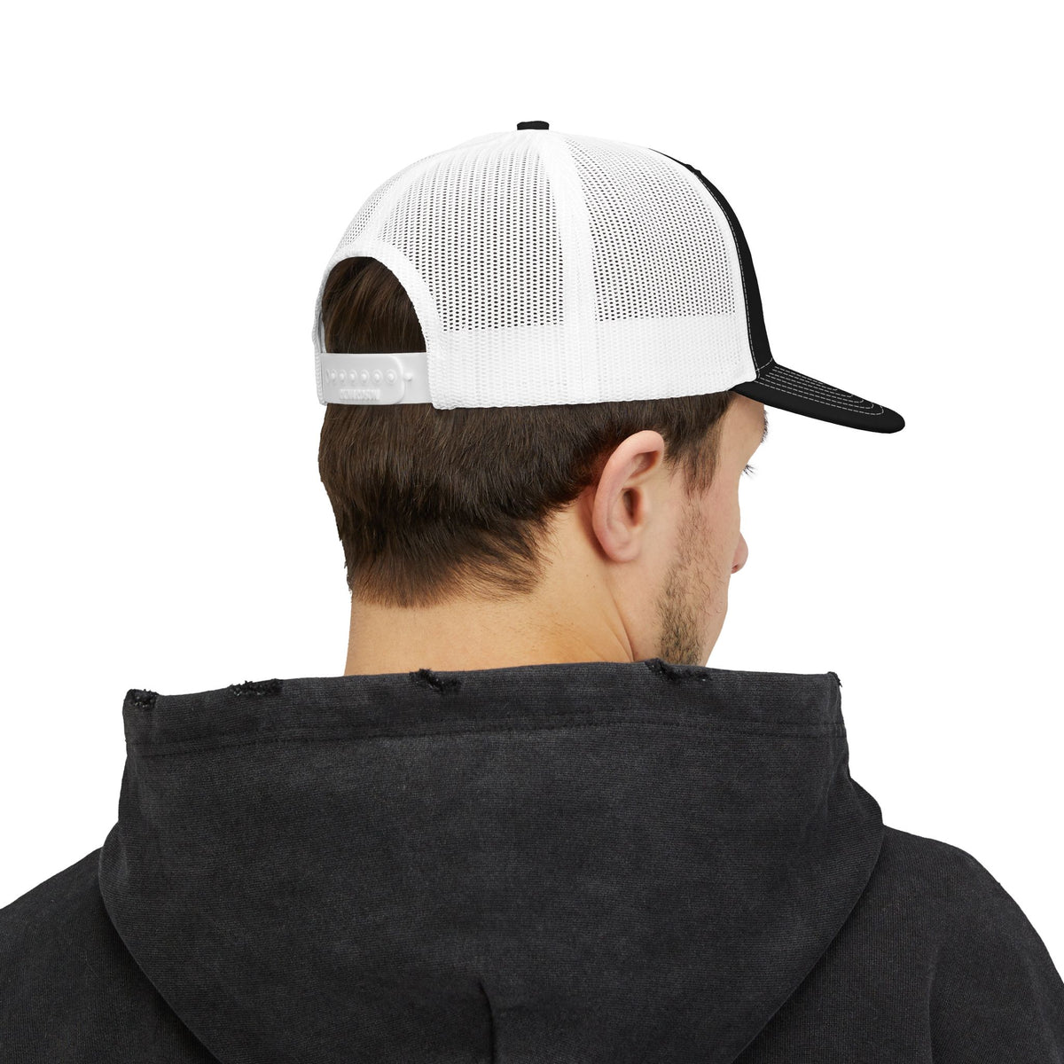 MCM Trucker Cap in black / white, worn, back view