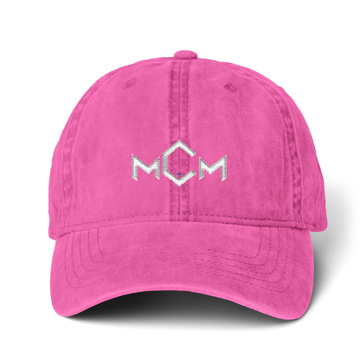 MCM Women's Washed Cap in rose / polka dots with the embroidered MCM mark in white with a blue accent, front