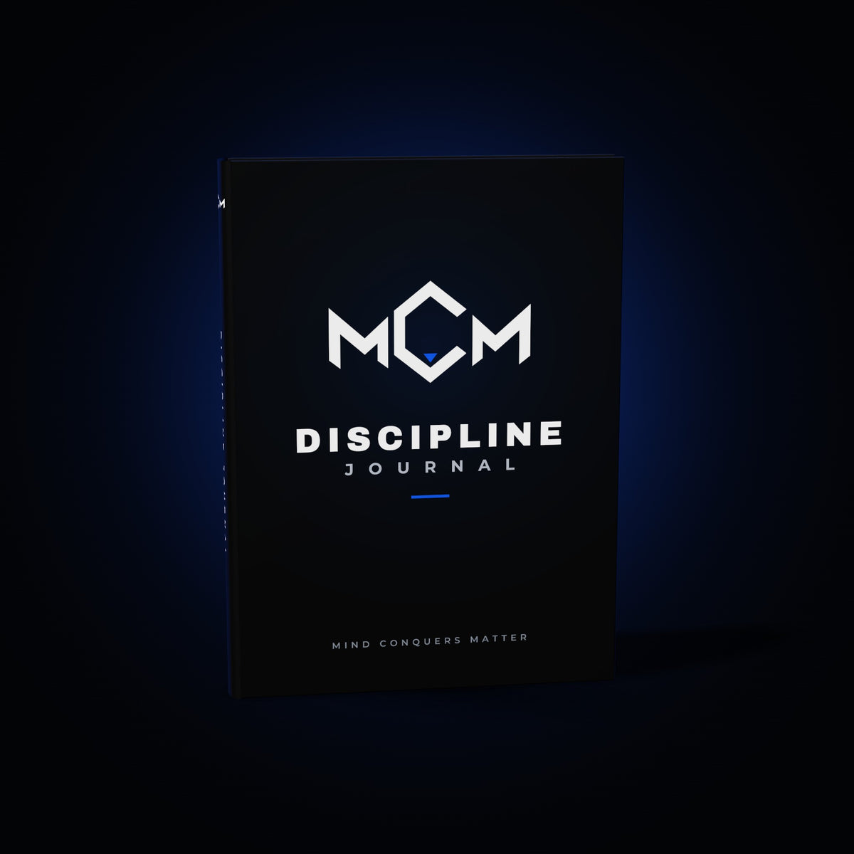MCM Discipline Journal on black with electric blue light