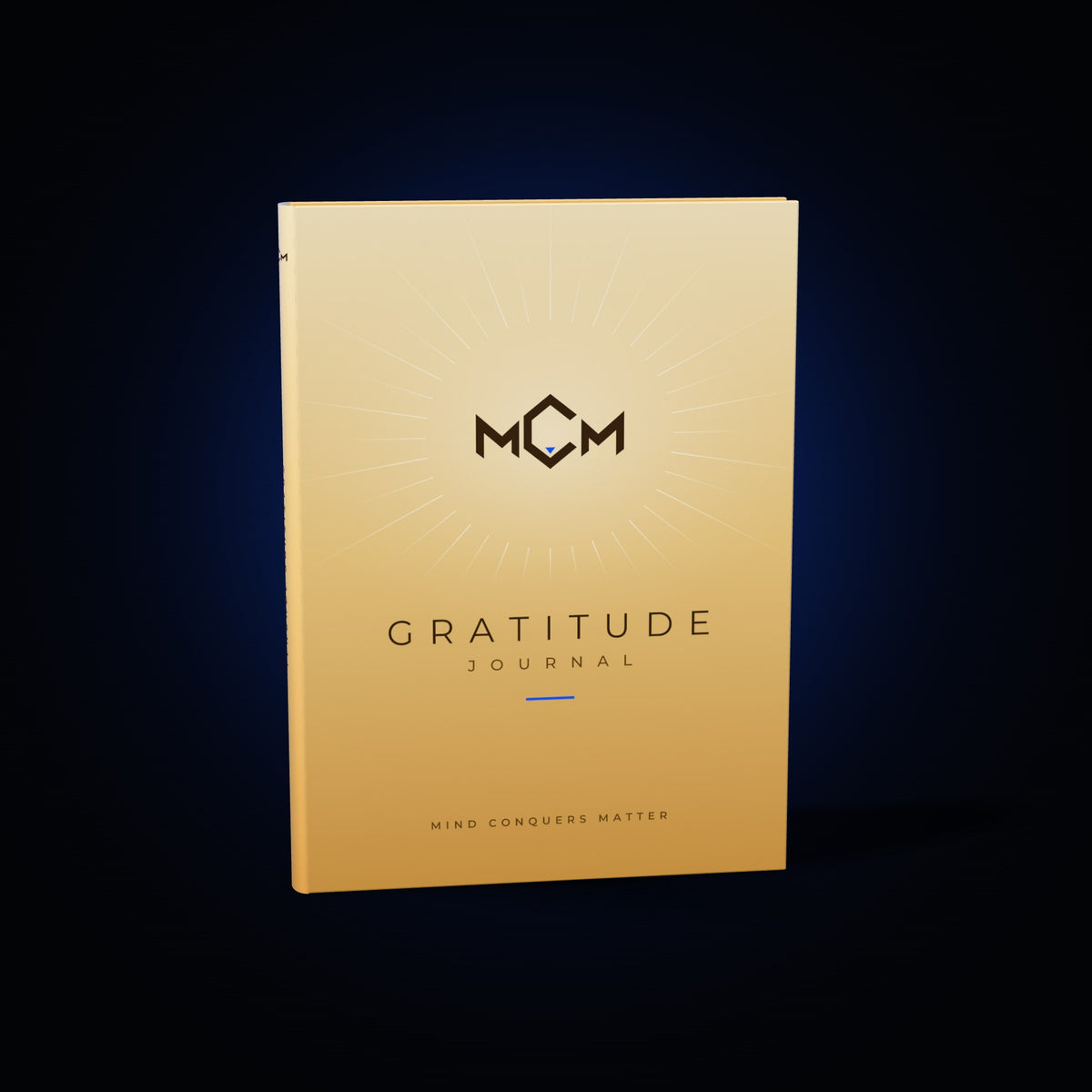 MCM Gratitude Journal on black with electric blue light