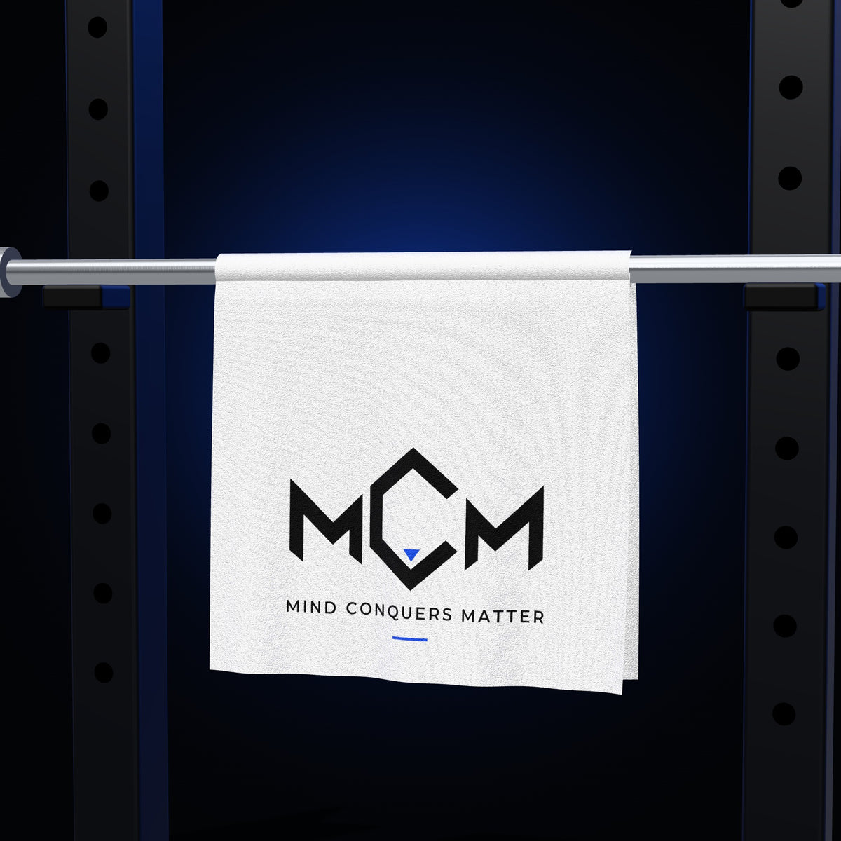 MCM Gym Towel on the rack, dark studio